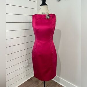 David Meister Hot Pink Satin Sheath Dress Sz 4 Designer